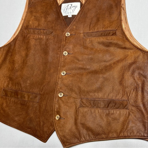 Remy Leather Men’s Brown Vest with Rustic Charm Size L - Picture 2 of 11